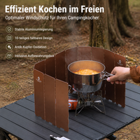 Foldable Wind Screen for Outdoor Cooking, 10 Panels, Aluminum Alloy, Lightweight, Windproof & Stable, with Carrying Bag
