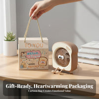 Great Gift Idea Toast Shaped Fan Portable Cute Handheld Fan Adjustable Speed Stable Base for Students, Kids, Girls, Office, Dorm Room, Bedroom, Desk