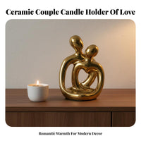 Symbol of Love Hugging Couple Tealight Holder Handmade Ceramic Lovers Statue Modern Design for Couples, Valentine's Day, Anniversary