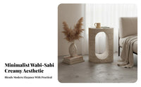 Wabi-Sabi aesthetic Round Pedestal Table Japanese Inspired Nightstand Cream Colored Household Furniture Minimalist Design for Apartment Dwellers, Homeowners, Students, Living Room, Bedroom, Small Spaces, comfortable nooks