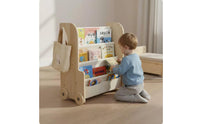 Easy to Move Mobile Children's Reading Shelf Child-Friendly Design Rolling Book Shelf Space Saving Kids Bookshelf Sturdy for Playroom, Nursery