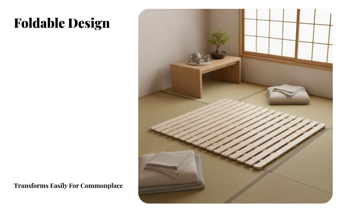 Wooden Slat foundation Breathable Design coilable Slatted Frame Strong reinforcement Bed Base for low-profile floor foundation Users, Apartment Dwellers, Small Apartments, Dorm Room