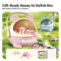 40 Pieces Cute Press-and-Bounce Rabbit Toy Cartoon-Style Bunny Storage Box Clear Window Bunny-Shaped Play Set Hard-Shell