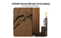 New Chinese Design 4-Panel Plum Blossom Partition Foldable Design Folding Screen Wabi-Sabi Aesthetic Room Divider Freestanding for Interior Designers, Business Owners, Office, Bedroom, Restaurant, Studio Apartment