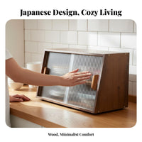 Minimalist Design Japanese Design Kitchen Organizer Freestanding Kitchen Cabinet with Sliding Glass Doors Dust-Proof Sliding Door Cup Cabinet Versatile for Homeowners, Students, Office Workers, Tabletop, Dining Room, Coffee Bar, Bathroom
