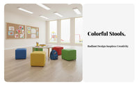 Colorful Design Soft Cube Stool Easy to Clean Surface children's Furniture long-lasting Construction kids' Seat Lightweight for Toddlers, Preschoolers, Kindergarten, Daycare Center, Playroom, Small Spaces