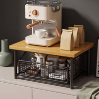 Countertop Organizer with Wire Basket Space Saving Storage Rack Heavy Duty Countertop Riser with Shelf for Office Breakroom