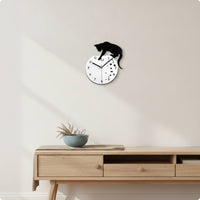 Wall Clock with Cat Silhouette Artistic Cat Silhouette Wall Clock Decorative Timepiece for Office, Cafe