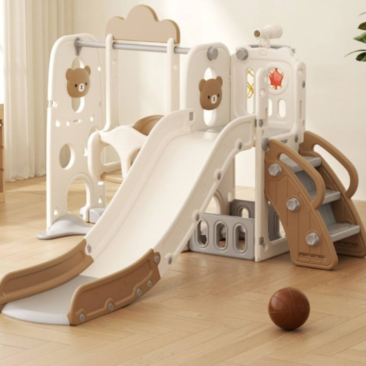 Young Child Slide and Swing Set Indoor Slide and Swing Set Three-Activity Freestanding Playground for Young Children, Children, Playroom, Living Room