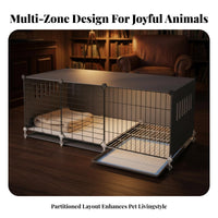 Multi-Room Design Dog Enclosure with Toilet Zoned Living Space Pet House with Potty Tray Easy to Clean Indoor Dog Kennel Waterproof for Puppy Owners, Home, Apartment