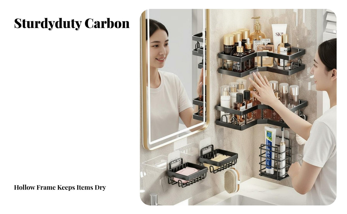 Adhesive Corner Rack Drill Installation Corner Organizer Set Space-Saving Shower Holder for Renters, Students, Dorm Room, Apartment, Kitchen