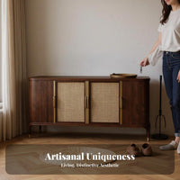 Wabi-Sabi Aesthetic Rattan Door Credenza Japanese design Entryway Console Woven Doors Sideboard Multi-Functional for Homeowners, Apartment Dwellers, Renters, Hallway, Living Room, Bedroom, Kitchen