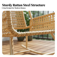 Weather Resistant Rattan Rocking Lounge Chair Breathable Weave Rattan Rocking Chair Soft Cushion Included Oversized Patio Rocker Wide Seat for Seniors, Homeowners, Readers