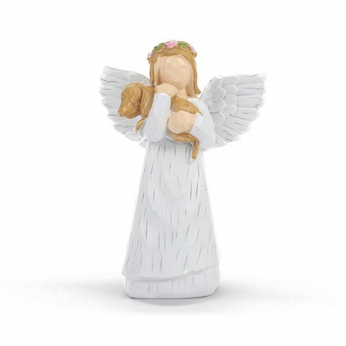 Angel Statue with Dog Hand-Painted Decor Compact for Bedside Table