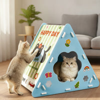 Slanted Triangular Cat House Integrated Cat Scratcher House Indoor Pet Furniture Breathable for Cats, Apartment, Living Room