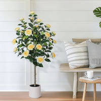 Artificial Rose Tree 120 Cm Tall Faux Rose Tree with Planter Authentic-Looking Plant for Entryway, Living Room, Patio