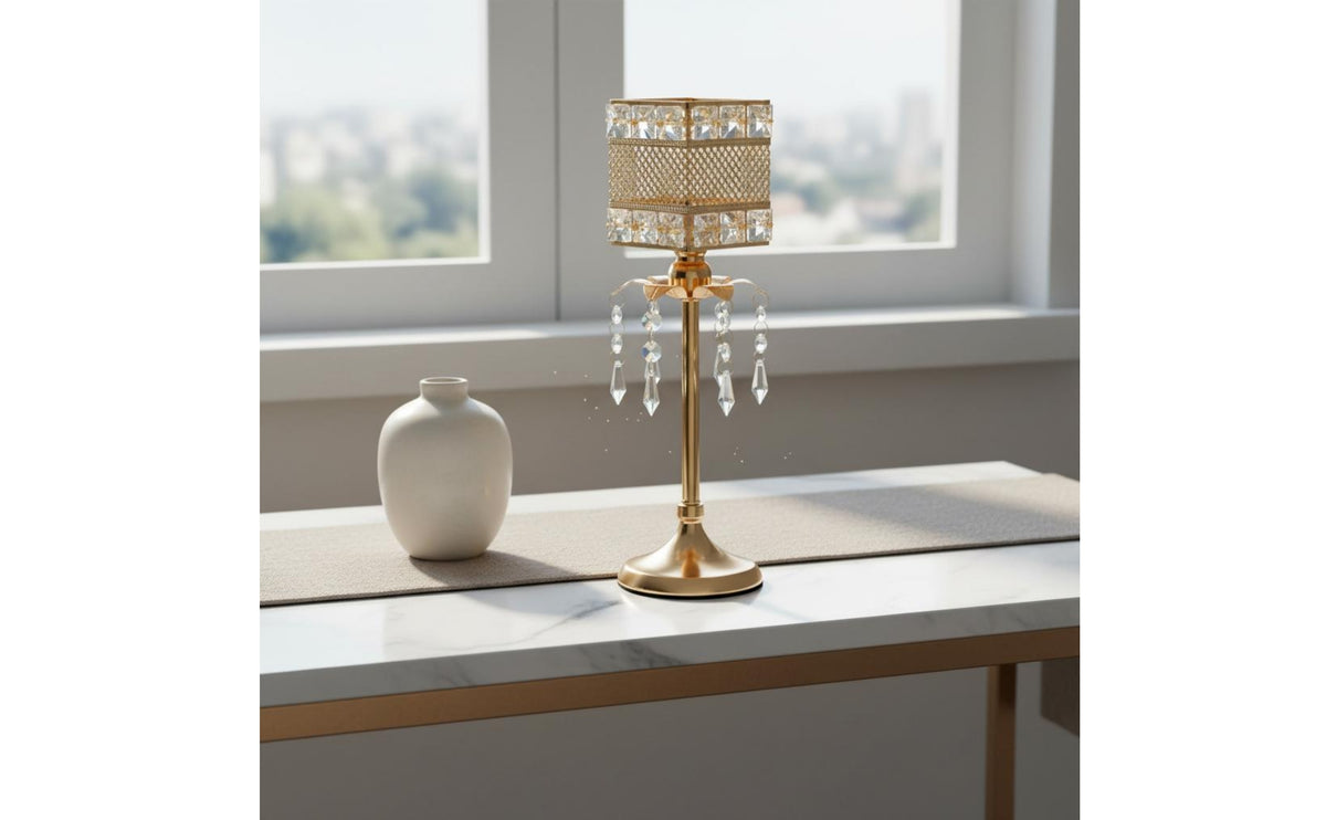 3 Pieces Ornate Design Decorative Crystal Candelabra Metal Frame Crystal Candle Holder Sturdy Base Gold Candle Stand for Wedding, Dinner Table, Party