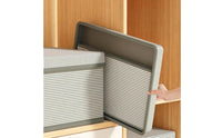 Handle Cutout Textile Storage Box Striped Lidded Storage Box Hard-Sided