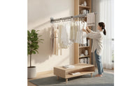 Three-Fold Drying Rack with Telescoping Rod Collapsible Wall Mounted Clothes Drying Rack Retractable Sturdy for Bathroom