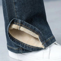 Jeans for Women with Fleece Lined High Waist for Winter, Flared with Bootcut Style, Warm Thermal Denim Pants