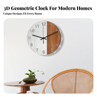 Non-Ticking Wooden Wall Clock Modern Design Geometric Wall Clock Battery Operated for Interior Decorators, Adults, Bedroom, Kitchen, Library
