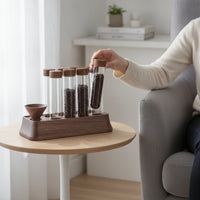 Coffee Bean Storage Rack with Glass Tubes Space-Saving Coffee Bean Storage Rack Sealed Countertop Shelf for Kitchen Counter