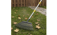 Long Handle Fan Rake Yellow Accents Metal Tine Rake Black Yard Tool Wide Head