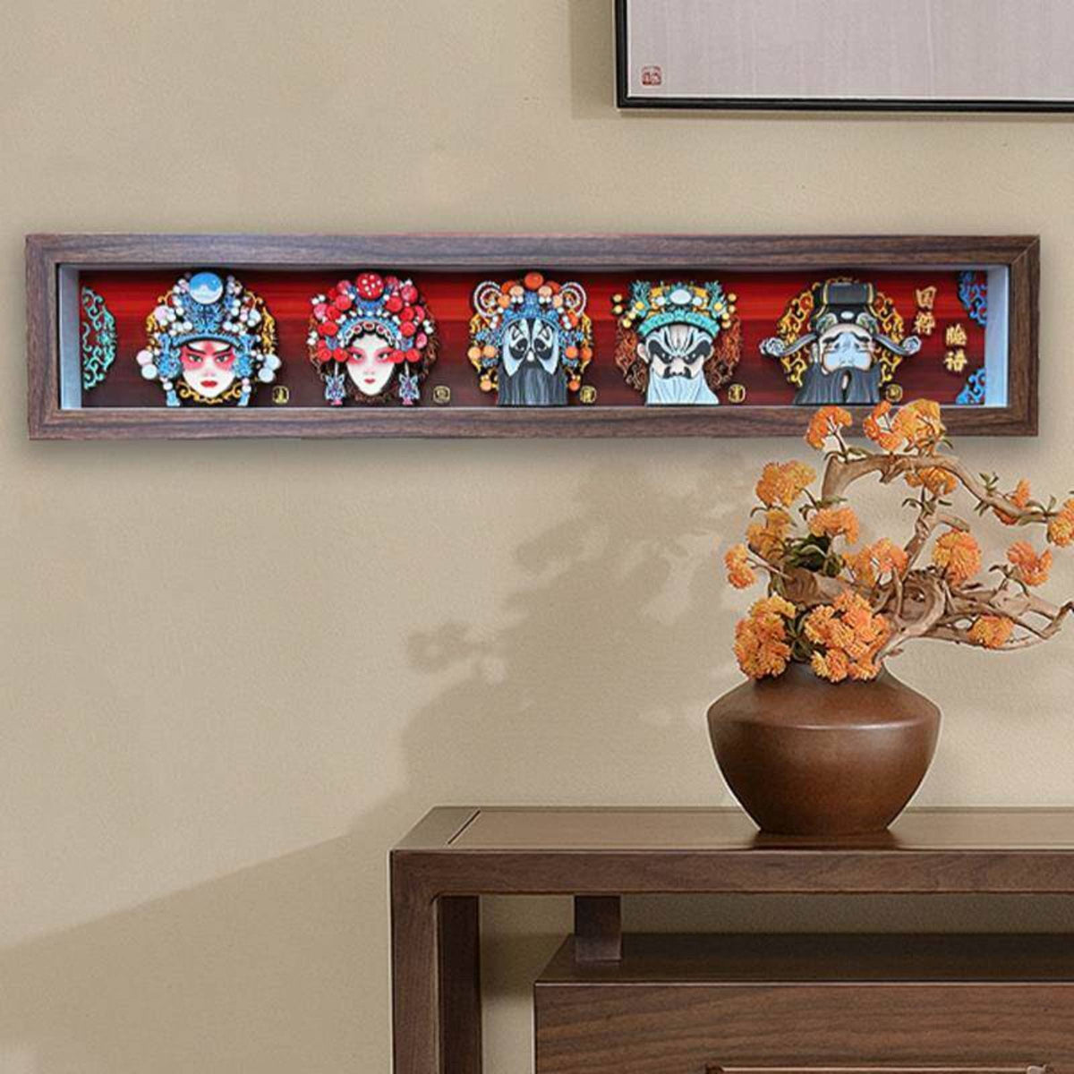 Chinese Opera Theatrical Face Art Desktop Display Opera Face Covering Wall Art Housewarming Gift 3D Framed Arts for Entryway, Living Room, Bedroom