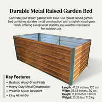 200x100cm Wood Grain Metal Raised Garden Bed for Vegetables, Freestanding Outdoor Planter Box for Patio Balcony, Large Outdoor Planters for Gardeners