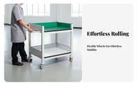 Anti Tool Cart Locking Wheels 2 Tier Service Trolley High Load Capacity Portable Workstation Push Cart for Technicians, Lab Workers, Factory, Garage