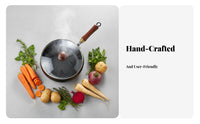 Carbon Steel Wok Uncoated Chinese Wok Kitchen Cookware Professional Grade Non-Stick for Beginners