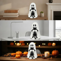 Spooky Ghost Figurine with Black Cat Tabletop Ghost and Black Cat Figurine Cute Halloween Ornament Seasonal for Goth Decor Lovers