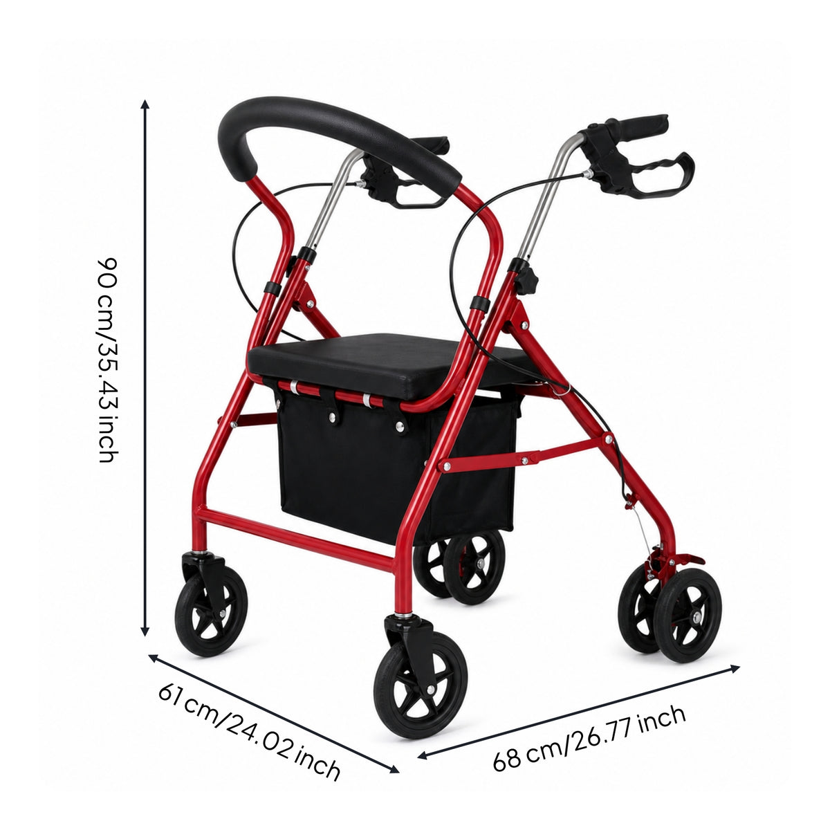 Rollator with Seat Padded Mobility Aid with Seat Mobility Cart with Storage Comfortable Walking Cart Travel-Friendly for Seniors
