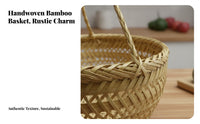 Natural Material Handmade Bamboo Basket Multi-Purpose Bamboo Fruit Basket Rustic Design Woven Container Versatile for Homemakers, Restaurant Owners, Kitchen, Garden, Picnic, Home Decor