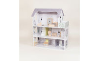 Wood Doll House Playset Open-Front Dollhouse Pretend-Play for Playroom, Daycare