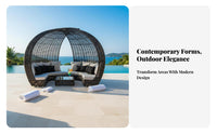 Round adaptable Daybed Weather-Resistant Round Overhead Cover Bed Woven & look Outdoor Furniture for Hotel Managers, Homeowners, waterside, Backyard, Balcony