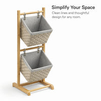 Baskets with Wooden, Storage Organiser for Home Decluttering, Tiered Storage Shelf for Apartment, Entryway Storage Shelf with Baskets