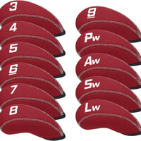 11 Pieces Stitched Edges Iron Safeguarding Cover Set Curved Sleeve Neoprene Golf Covers Black Inner Lining for Storage