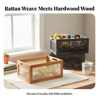 Wood Frame Woven Basket uncoveredTop Household Storage Vintage and aesthetic for Living Room