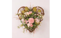 Heart Wreath with Rattan Frame Handwoven Floral Wreath Wall Hanging Outdoor Door Hanger Handmade for Entryway, Wedding