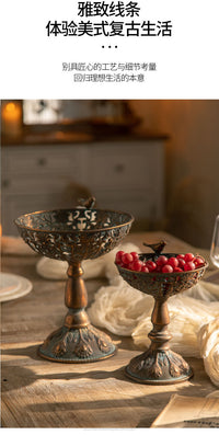 Antique Copper Iron High-Foot Fruit Tray Decorative Ornament