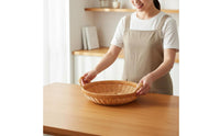 Handmade Double-Handle Fruit Basket Easy to Carry Handwoven Fruit Basket Multi-Purpose Round Woven Tray Multipurpose for Tabletop, Dining Room