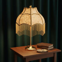 Warm Ambient Light Golden Foil Lampshade Decorative Gold Beaded Chandelier Shade Easy to Install Fringed Hanging Shade Vintage Design for Restaurant, Living Room, Study