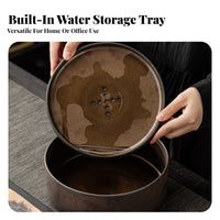 Round Water Storage Tea Tray Easy to Clean Water Storage Tea Tray Rustic Design