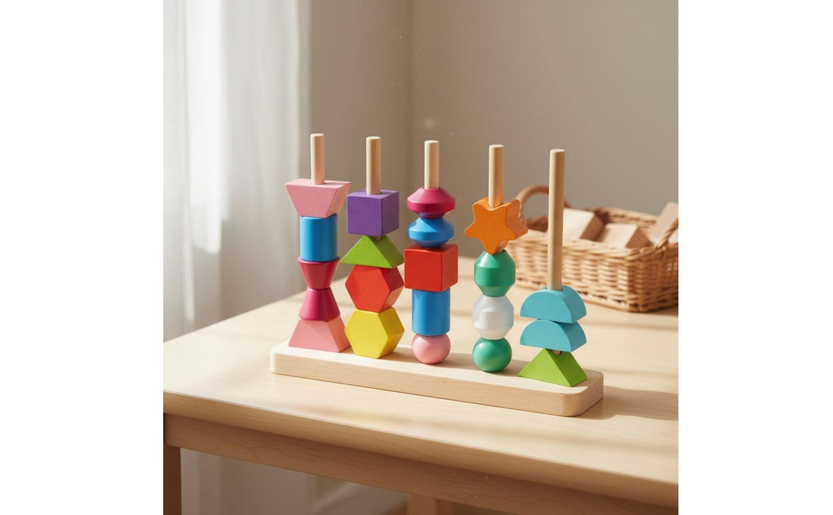 Wooden Shape Sorter Stacker color Sorting Stacking Toy Color Recognition Stacking Toy for Preschoolers