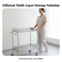 Heavy Duty Medical Instrument Trolley Easy to Clean Hospital Treatment Cart Anti-Rust Stainless Steel Rolling Cart Locking Casters for Medical Center Personnel Artists, Workshop Technicians, Operating Room, Oral Away Ice, Laboratory, Restaurant