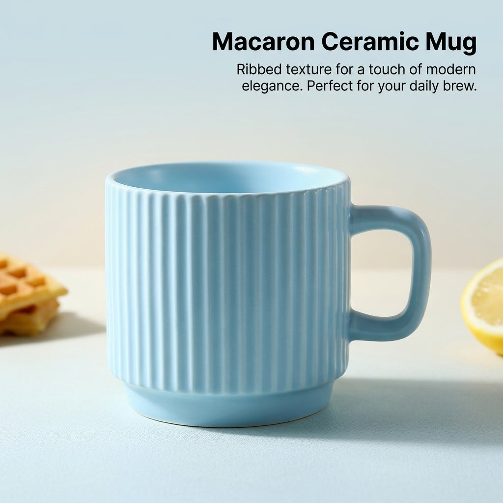 Ceramic Coffee Mug with Striped Design, Heat Resistant Tea for Home and Daily Use, Cylindrical Shape Microwave Cup