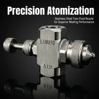 Adjustable Misting Nozzle Stainless Steel, Three-Fluid Air Atomization Spray Tip Nozzles for Dust Removal, Pressure Feed Siphon Feed Spray Nozzle