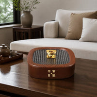 Wood Grain Snack Serving Platter with Lid, Rotating Dried Fruit and Nut Candy Box for Living Room
