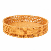 Exposed-topTop Round Rattan Tray Shallow Rattan Basket Low Rim Round Tray Basket Brown Finish